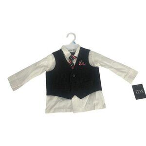 Boys Pinstripe Vest Shirt & Tie Set By TFW Black & White Size 3/6